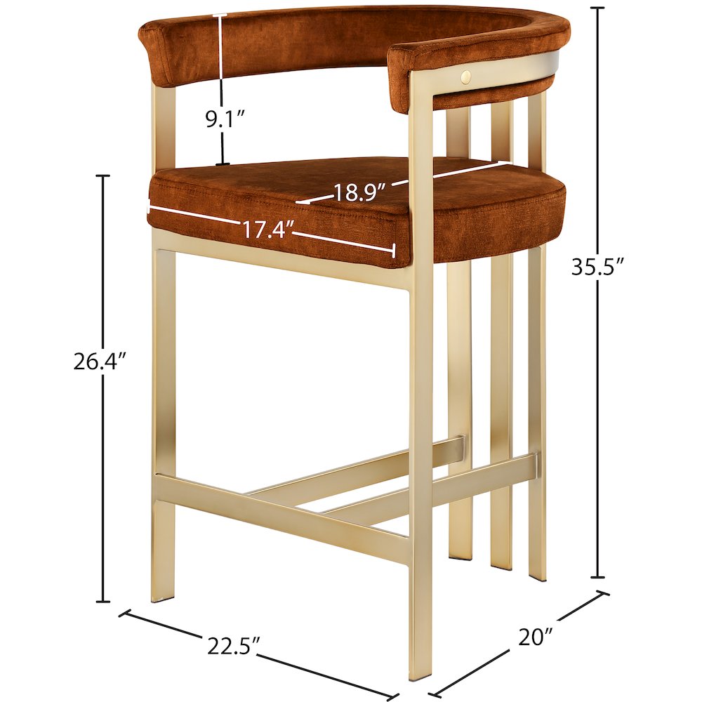Marcello Cognac Velvet Counter Stool, Set of 2. Picture 6
