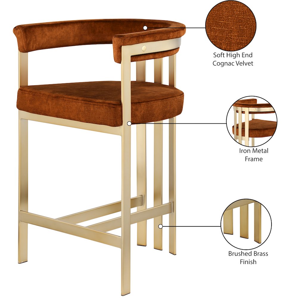 Marcello Cognac Velvet Counter Stool, Set of 2. Picture 7