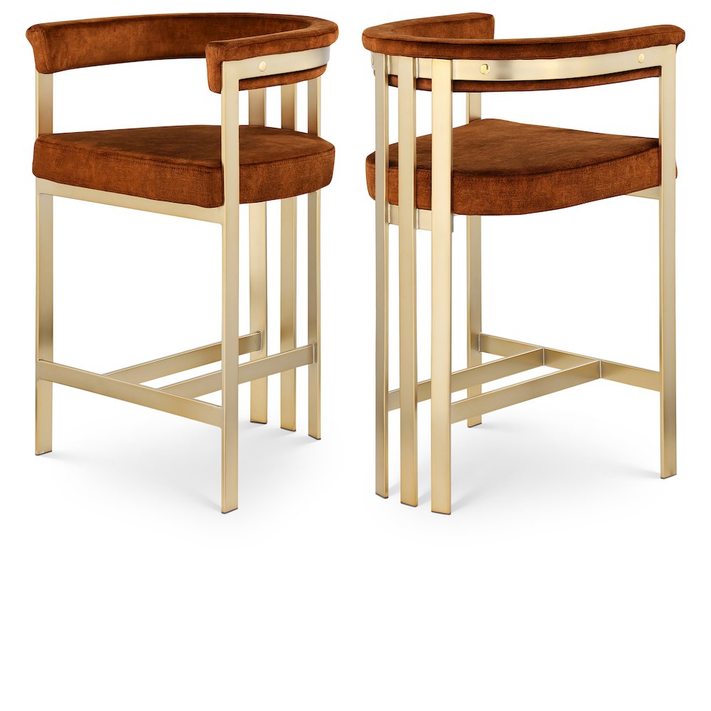 Marcello Cognac Velvet Counter Stool, Set of 2. Picture 1
