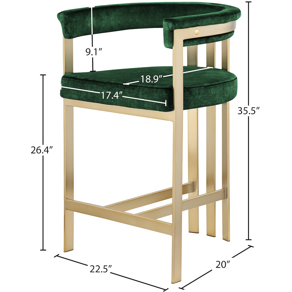Marcello Green Velvet Counter Stool, Set of 2. Picture 6