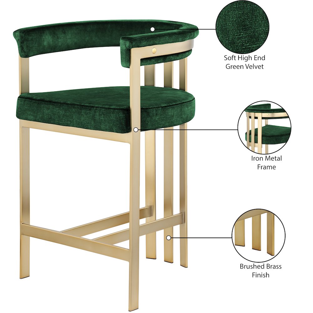 Marcello Green Velvet Counter Stool, Set of 2. Picture 7