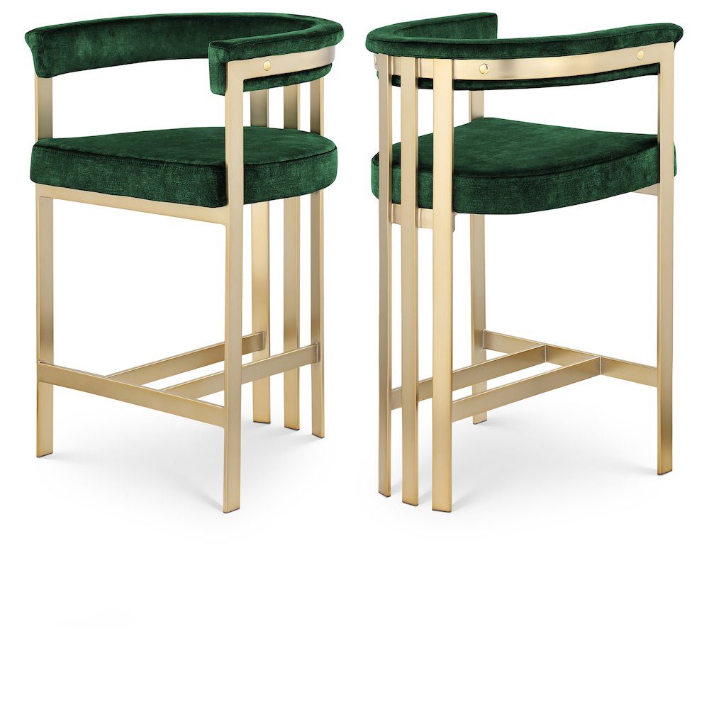 Marcello Green Velvet Counter Stool, Set of 2. Picture 1