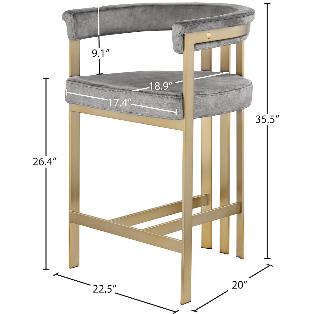 Marcello Grey Velvet Counter Stool, Set of 2. Picture 6