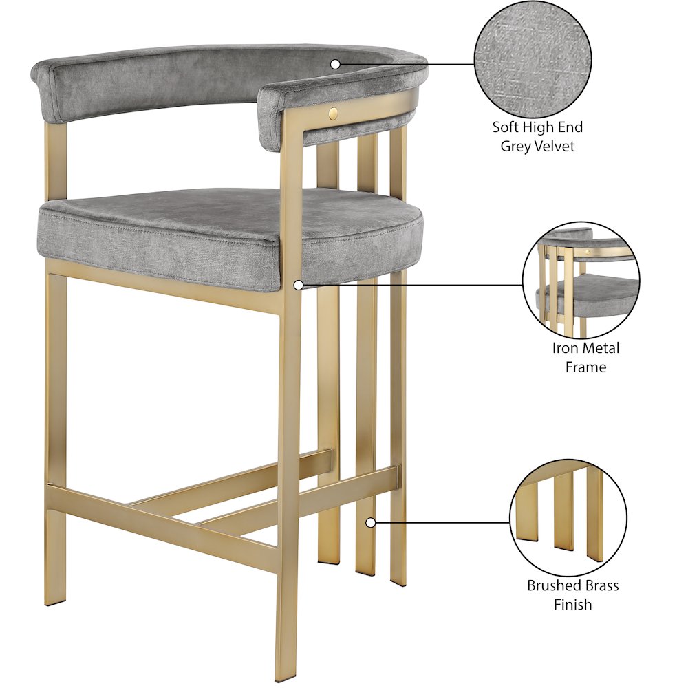 Marcello Grey Velvet Counter Stool, Set of 2. Picture 7