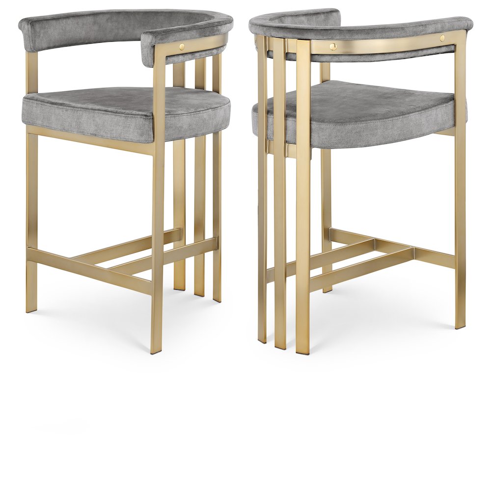 Marcello Grey Velvet Counter Stool, Set of 2. Picture 1