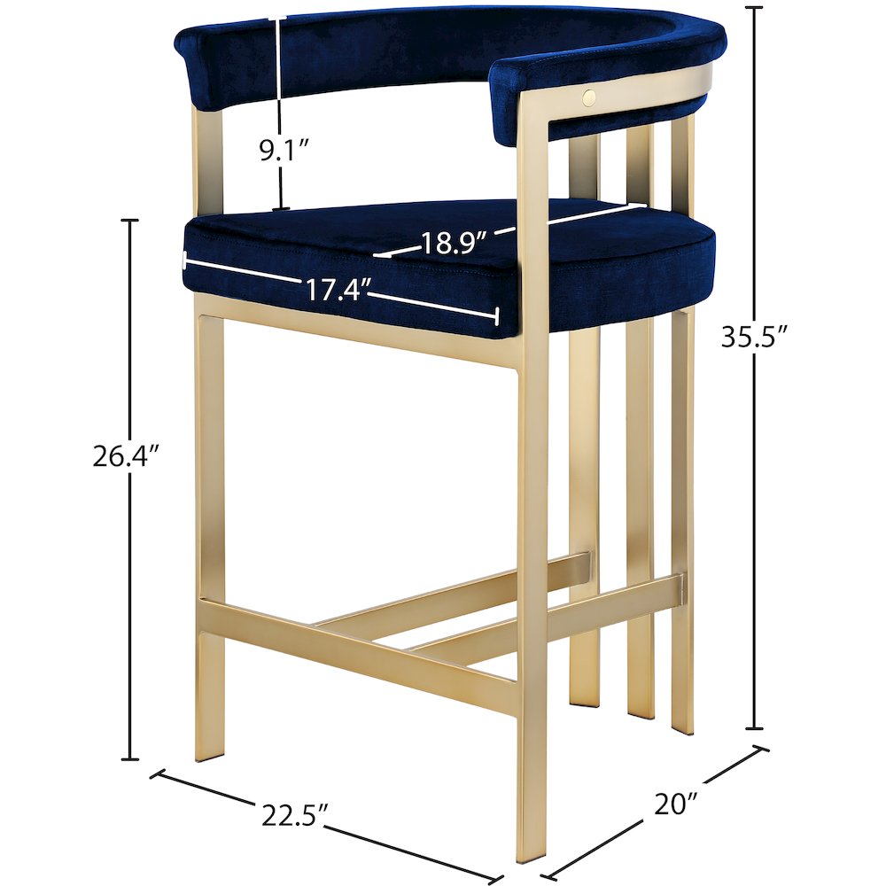 Marcello Navy Velvet Counter Stool, Set of 2. Picture 6