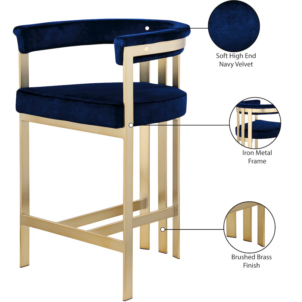 Marcello Navy Velvet Counter Stool, Set of 2. Picture 7