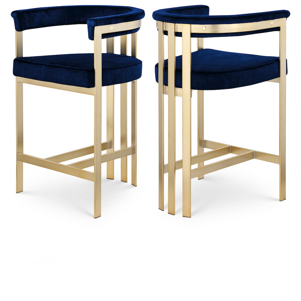 Marcello Navy Velvet Counter Stool, Set of 2. Picture 1