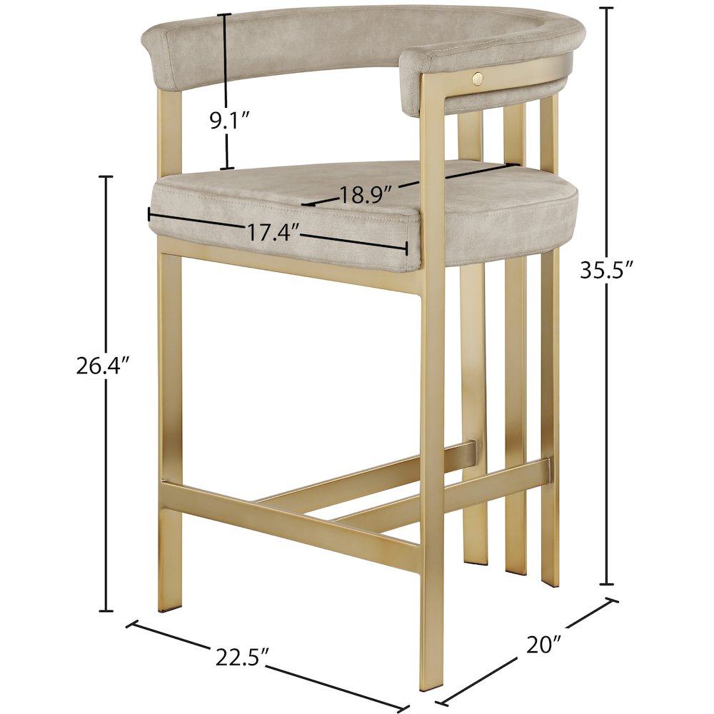 Marcello Stone Colored Velvet Counter Stool, Set of 2. Picture 6