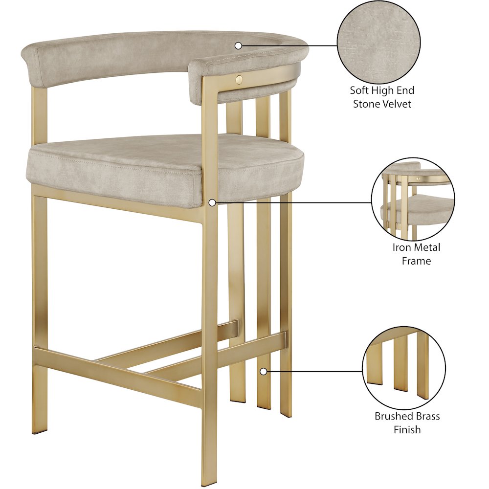 Marcello Stone Colored Velvet Counter Stool, Set of 2. Picture 7