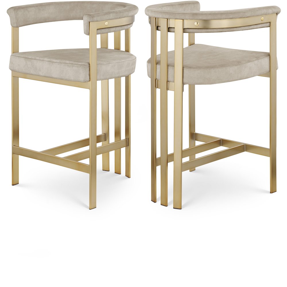 Marcello Stone Colored Velvet Counter Stool, Set of 2. Picture 1