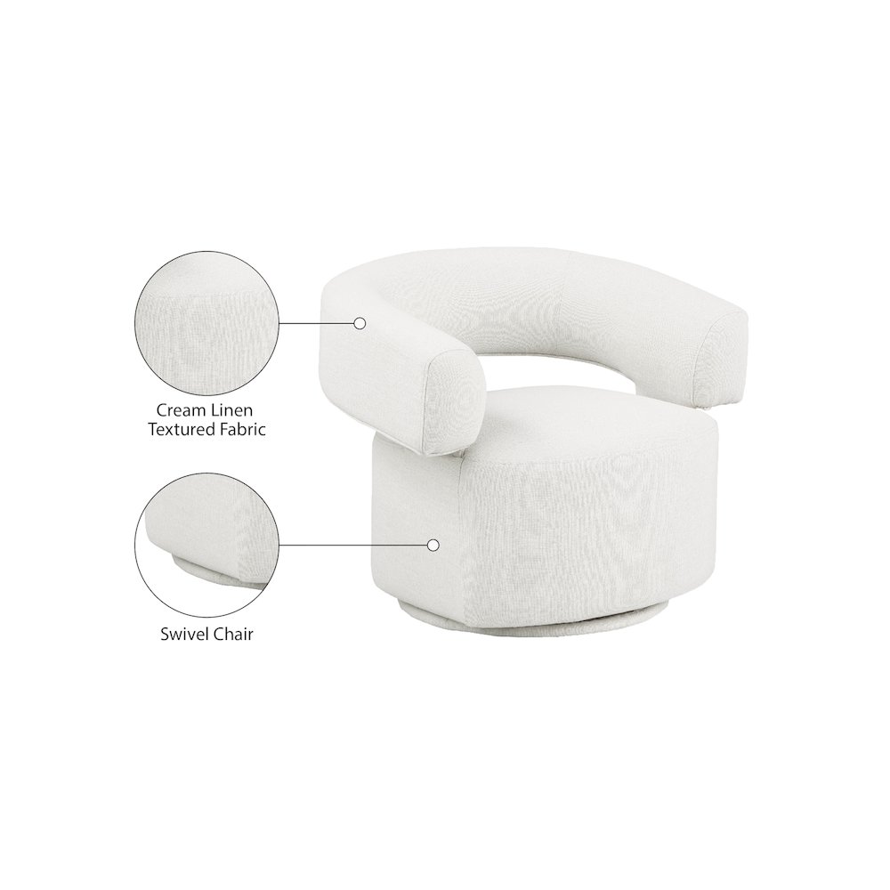 Niya Cream Linen Textured Fabric Swivel Accent Chair. Picture 9