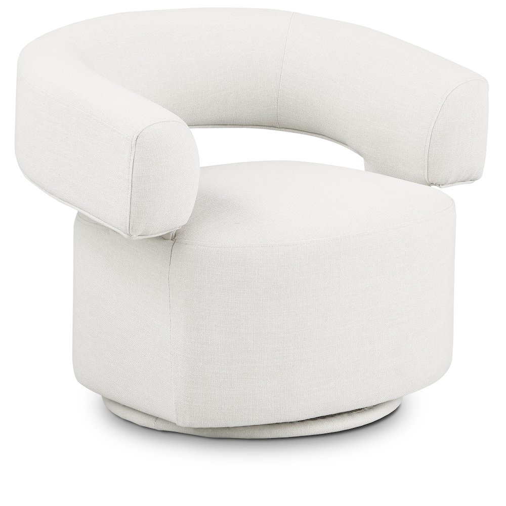 Niya Cream Linen Textured Fabric Swivel Accent Chair. Picture 1