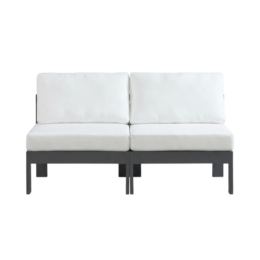 White Fabric Outdoor Patio Modular Sofa, Contemporary Style, Cushioned Seat. Picture 4