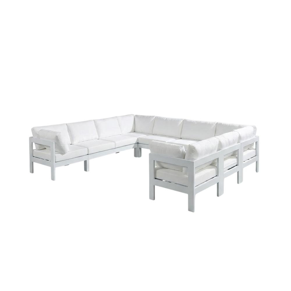 White Fabric Outdoor Patio Sectional, Contemporary Style, Comfortable Backrest. Picture 1
