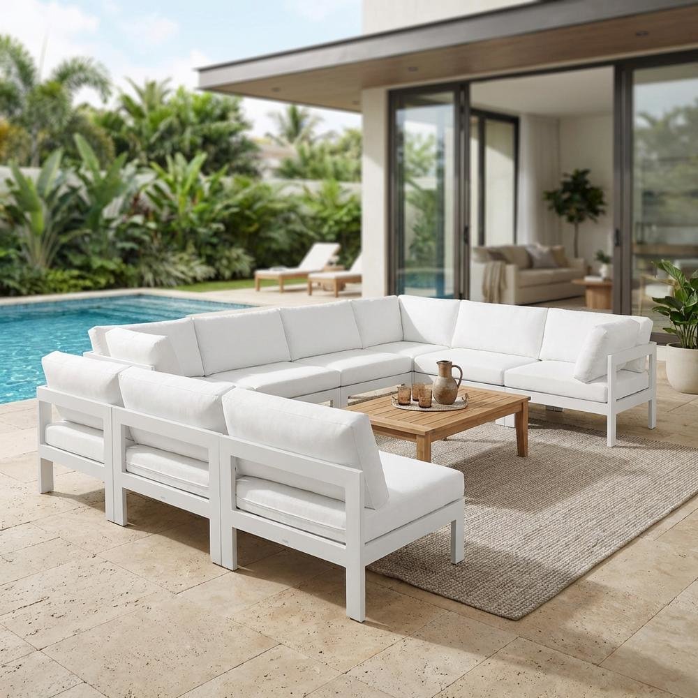 White Fabric Outdoor Patio Modular Sectional With Contemporary Style. Picture 3