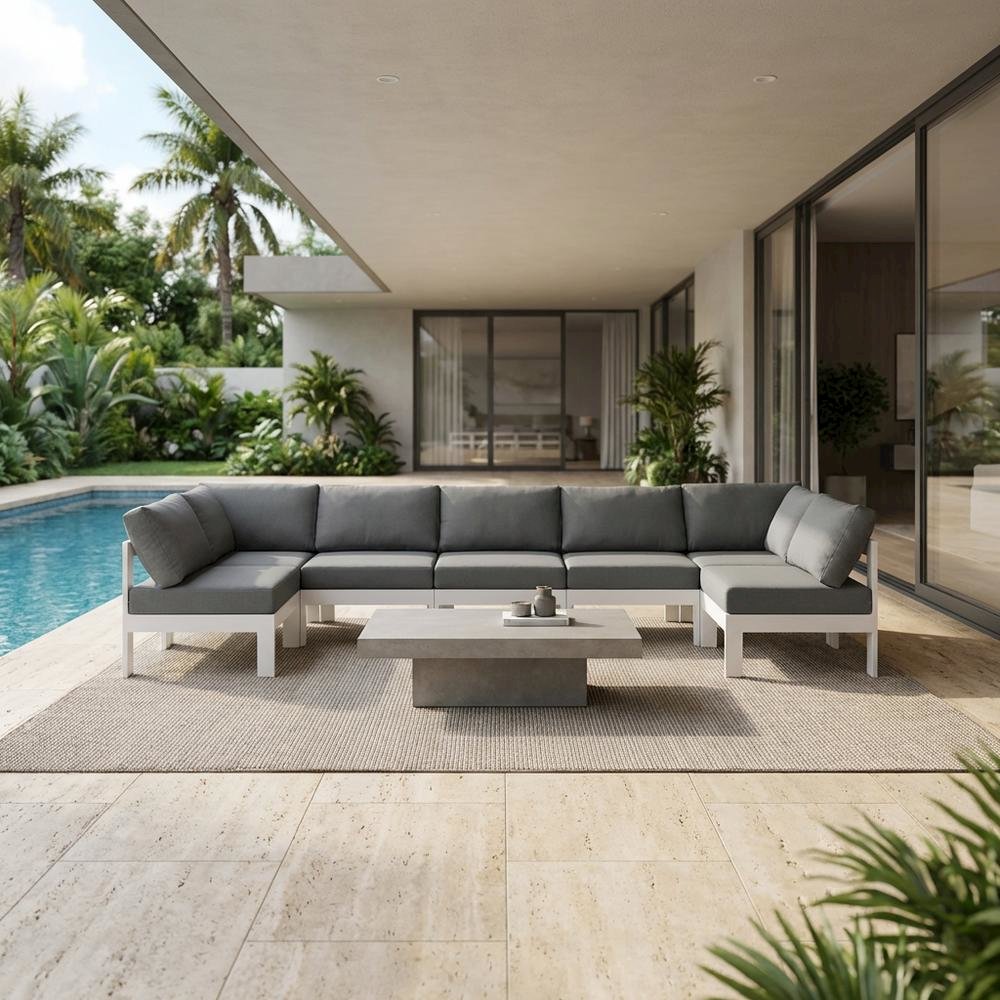 Gray Fabric Outdoor Patio Modular Sectional With Contemporary Style. Picture 3