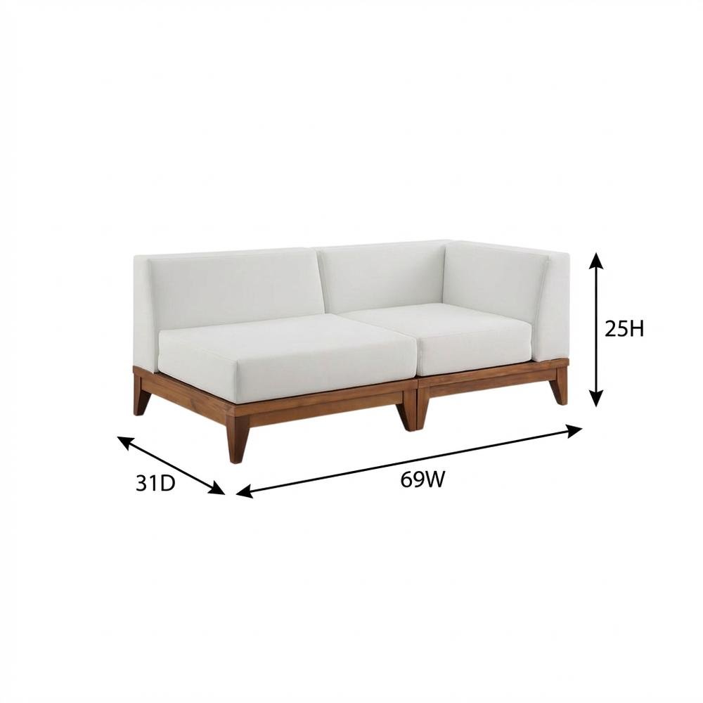 Contemporary White Fabric Outdoor Modular Sofa With Acacia Wood Finish. Picture 7