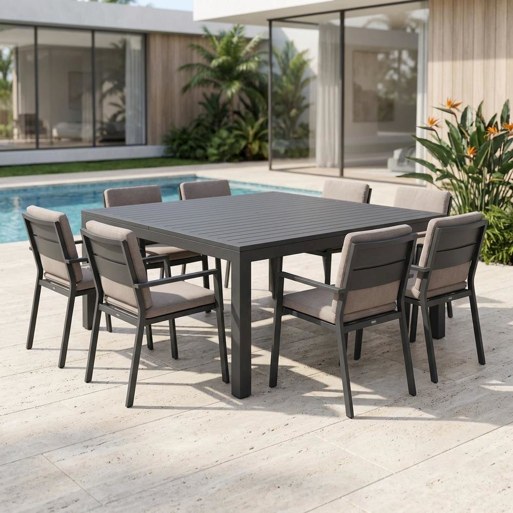 Contemporary Outdoor Dining Table In Grey Finish With Adjustable Width. Picture 3