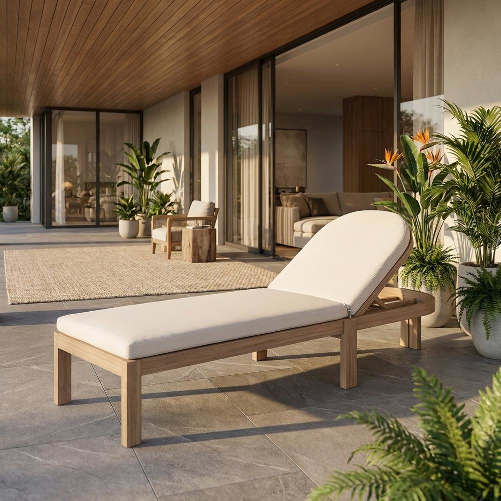 Cream Fabric Outdoor Lounge Chair With Contemporary Style And Cushioned Seat. Picture 2