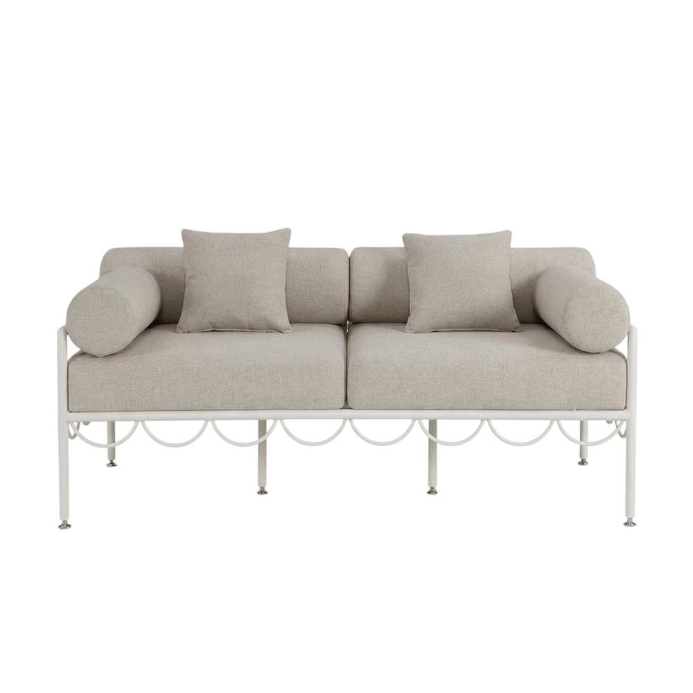 Beige Water-Resistant Fabric Outdoor Loveseat With Cushioned Seat. Picture 4