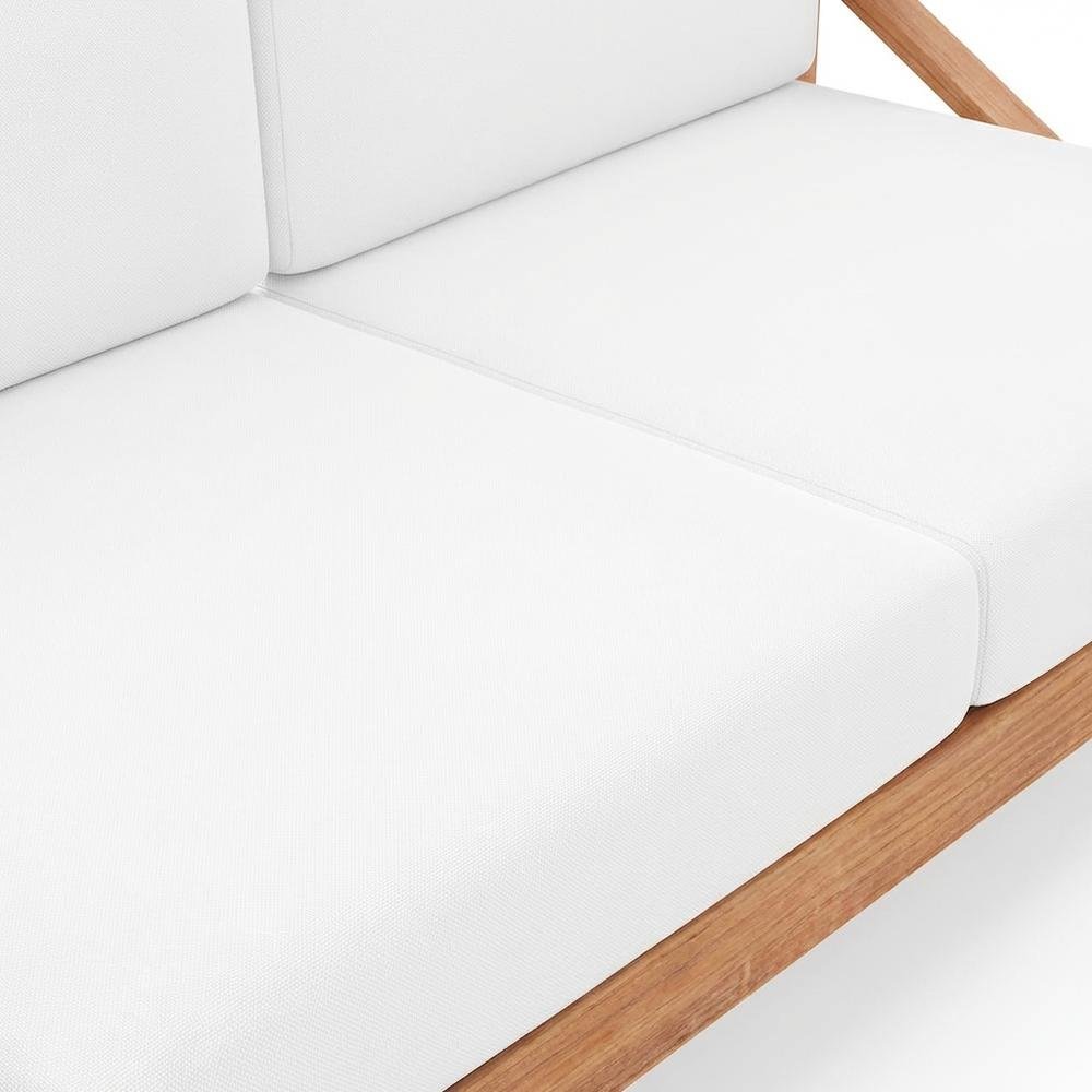 Contemporary White Fabric Outdoor Sofa With Teak Finish. Picture 5