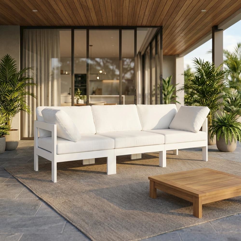 White Fabric Outdoor Modular Sofa With Contemporary Style And Cushioned Seating. Picture 2