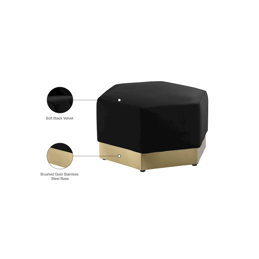 Marquis Black Velvet Ottoman. Picture 9