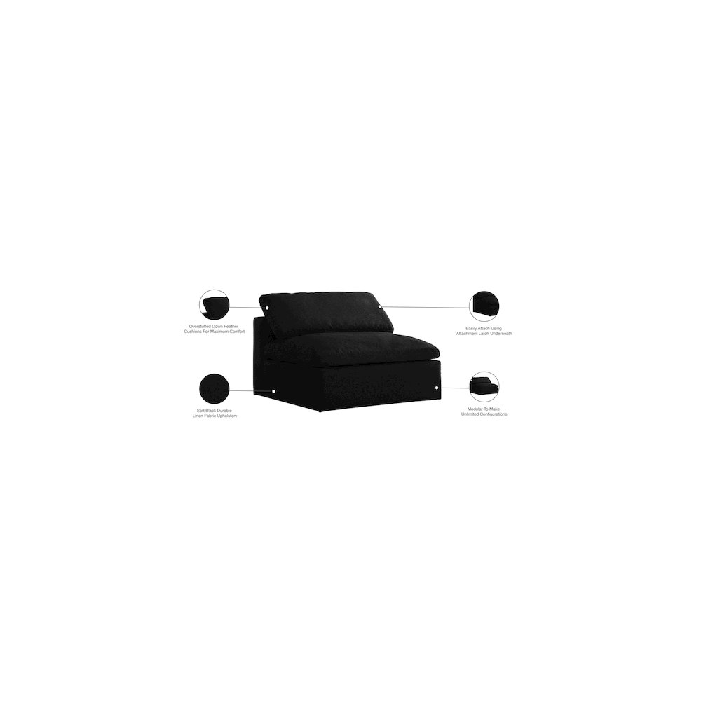 Serene Black Linen Textured Fabric Deluxe Comfort Modular Armless Chair. Picture 6