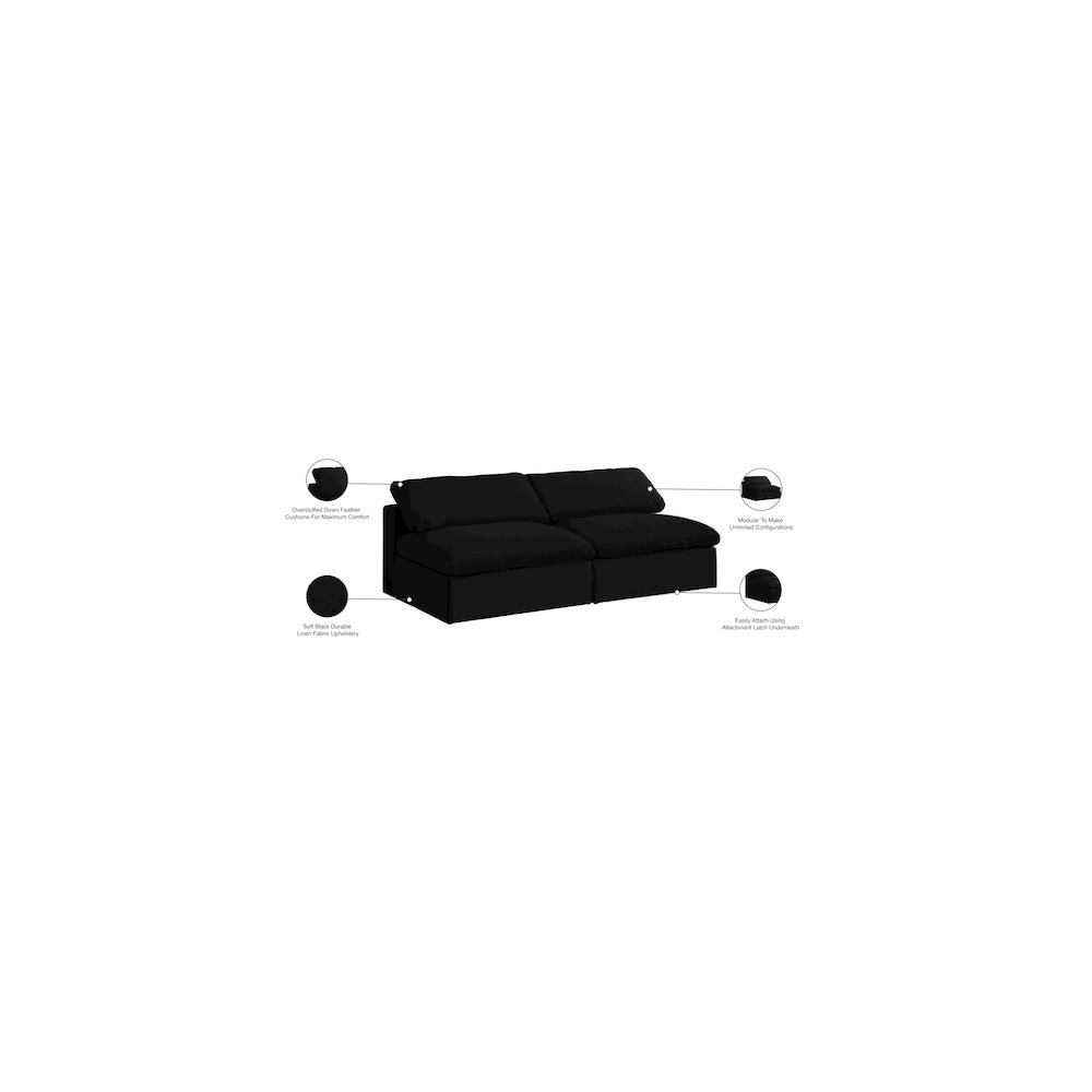 Serene Black Linen Textured Fabric Deluxe Comfort Modular Armless Sofa. Picture 6