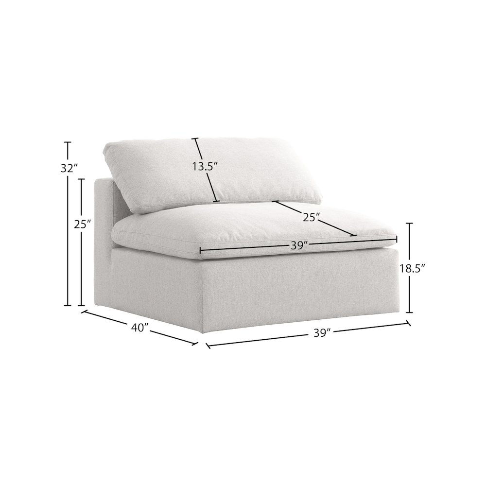 Serene Cream Linen Textured Fabric Deluxe Comfort Modular Armless Chair. Picture 5