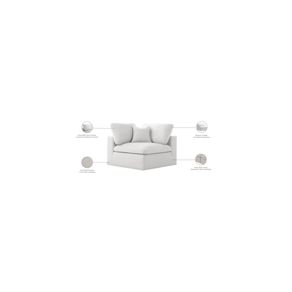 Serene Cream Linen Textured Fabric Deluxe Comfort Modular Corner Chair. Picture 5