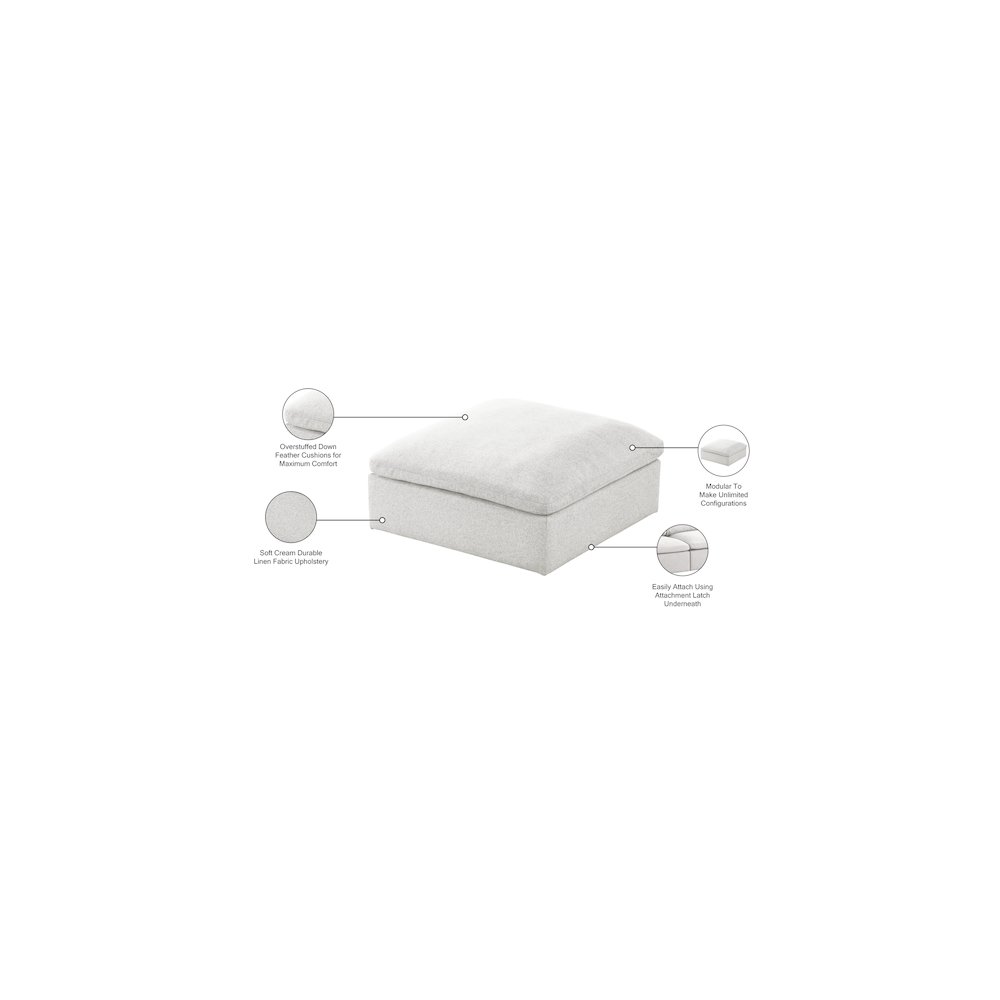Serene Cream Linen Textured Fabric Deluxe Comfort Modular Ottoman. Picture 4