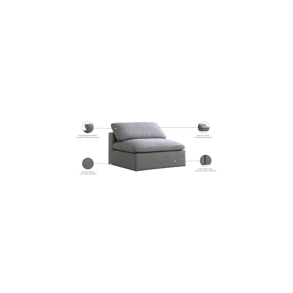 Serene Grey Linen Textured Fabric Deluxe Comfort Modular Armless Chair. Picture 6