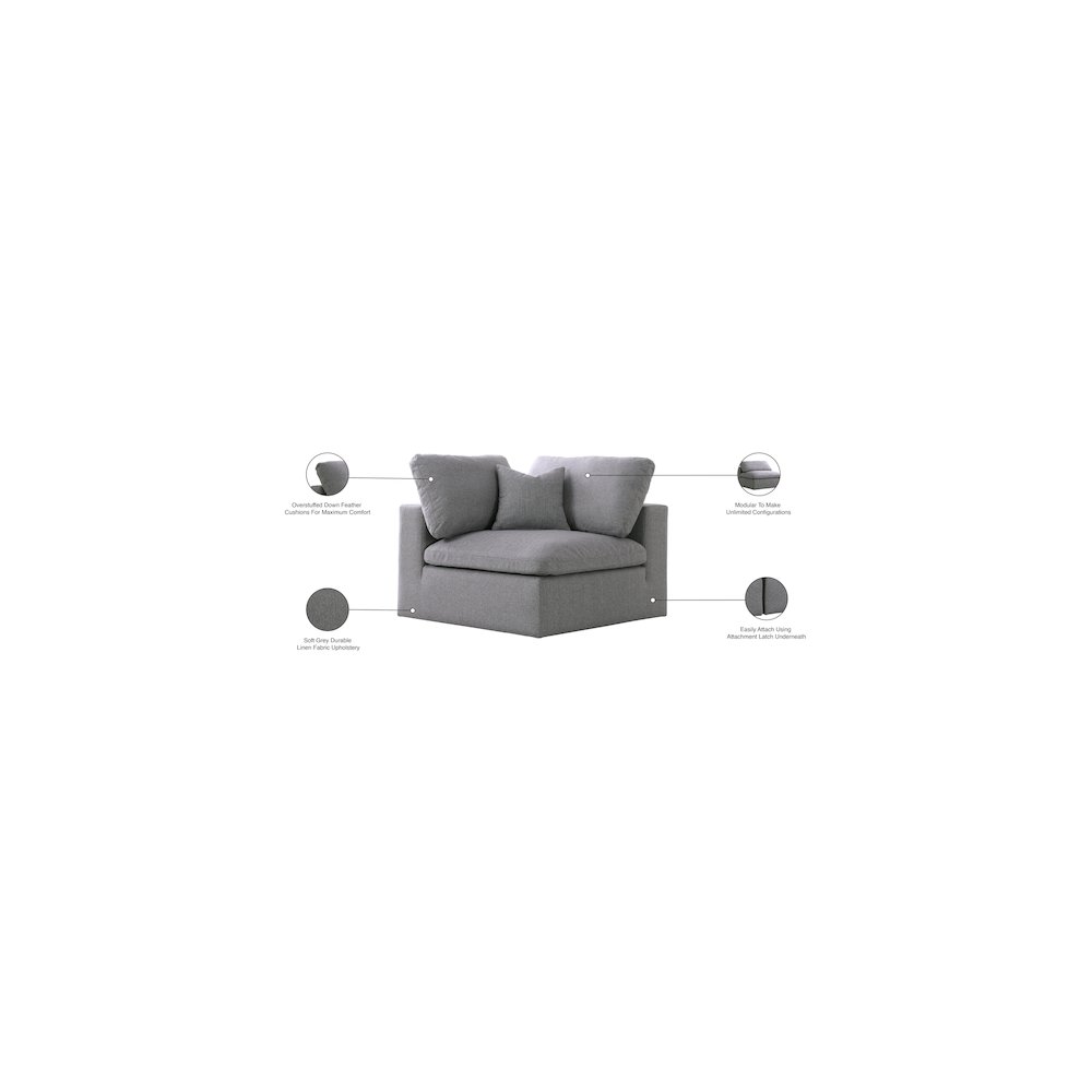 Serene Grey Linen Textured Fabric Deluxe Comfort Modular Corner Chair. Picture 5