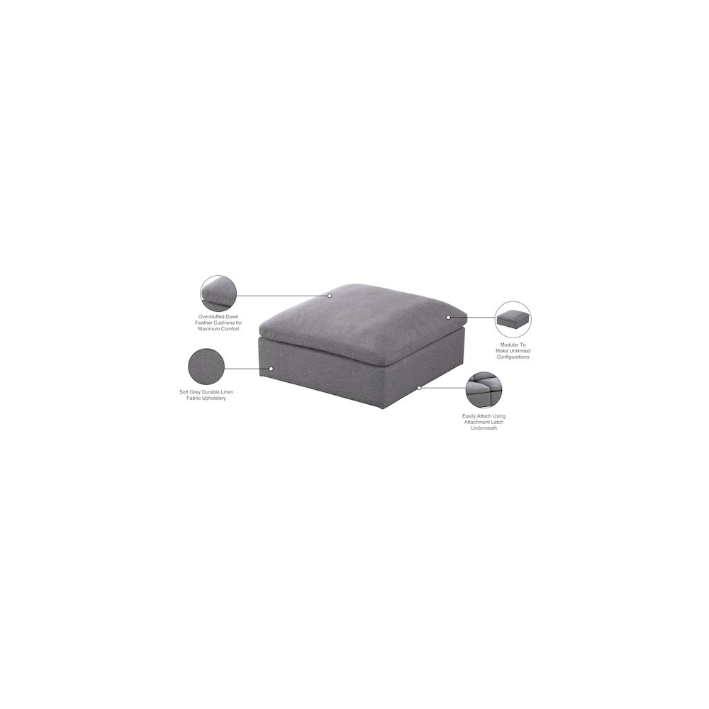 Serene Grey Linen Textured Fabric Deluxe Comfort Modular Ottoman. Picture 4