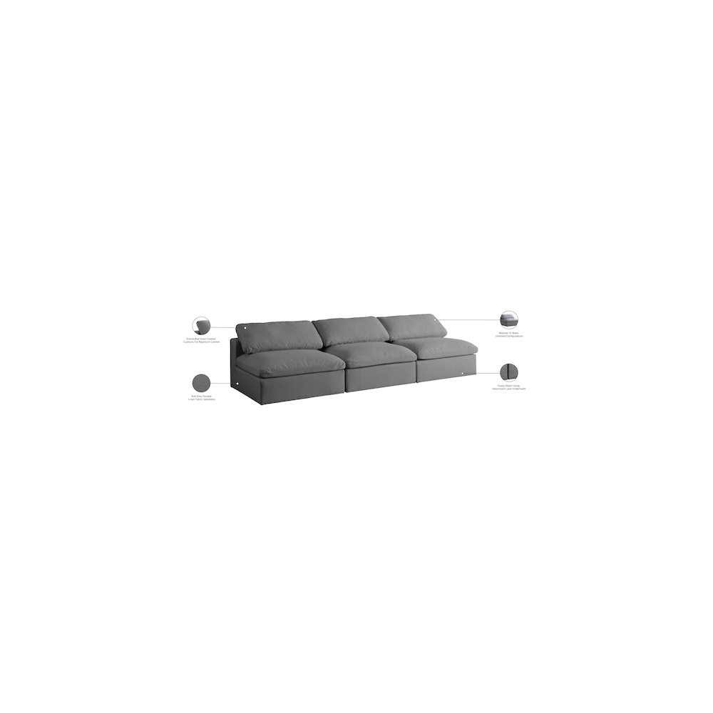 Serene Grey Linen Textured Fabric Deluxe Comfort Modular Armless Sofa. Picture 5