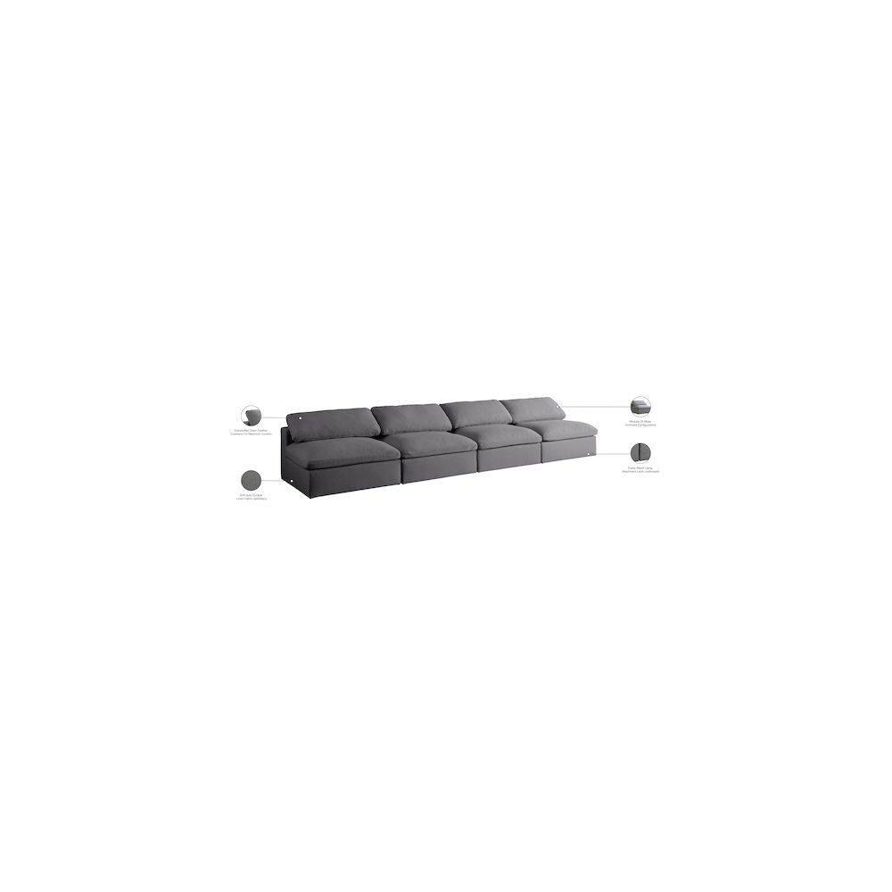 Serene Grey Linen Textured Fabric Deluxe Comfort Modular Armless Sofa. Picture 5