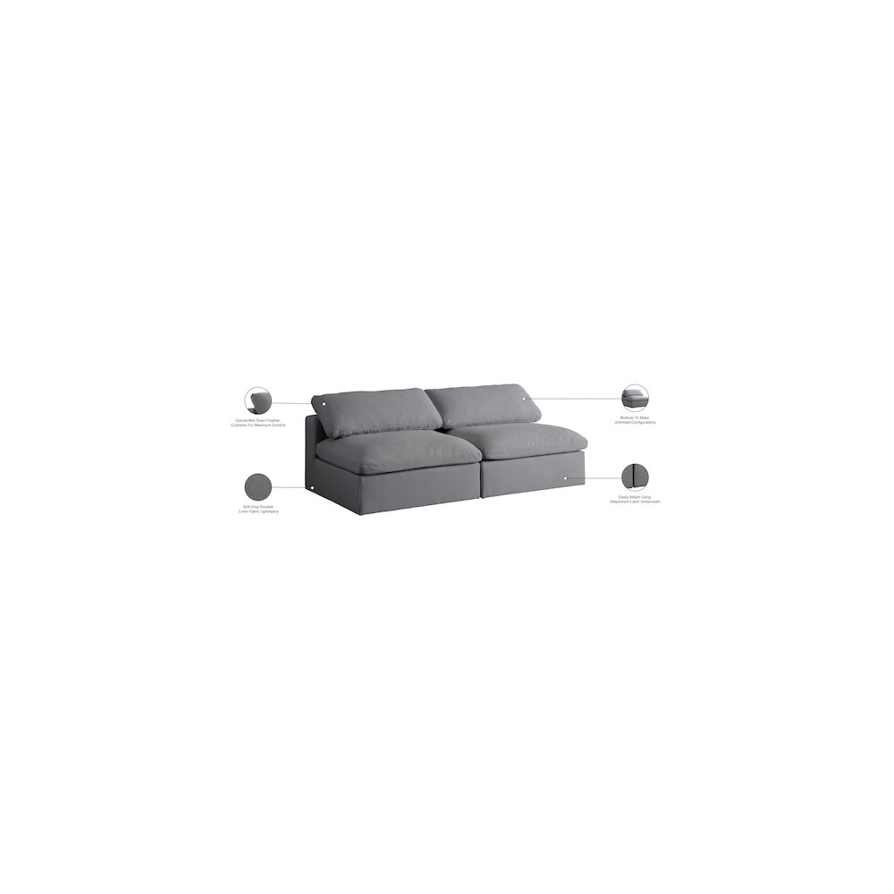 Serene Grey Linen Textured Fabric Deluxe Comfort Modular Armless Sofa. Picture 5
