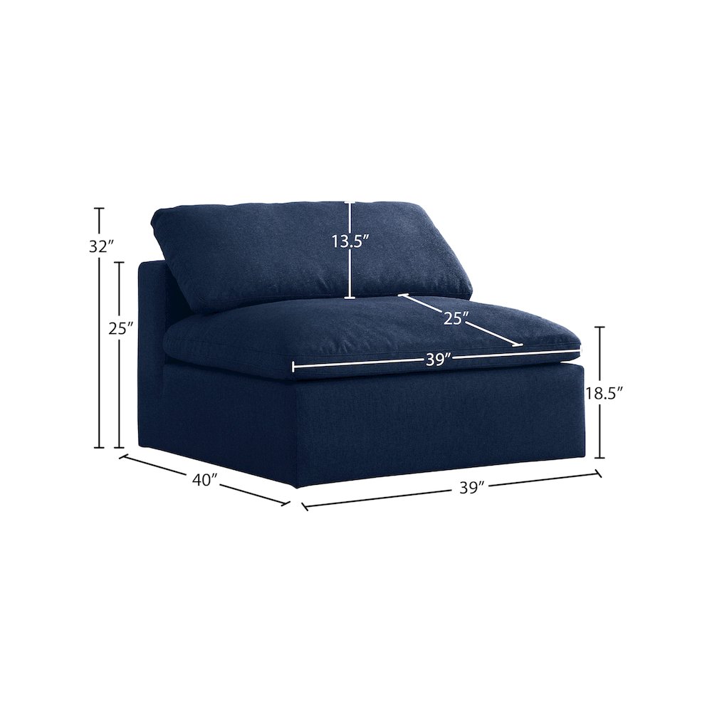 Serene Navy Linen Textured Fabric Deluxe Comfort Modular Armless Chair. Picture 5