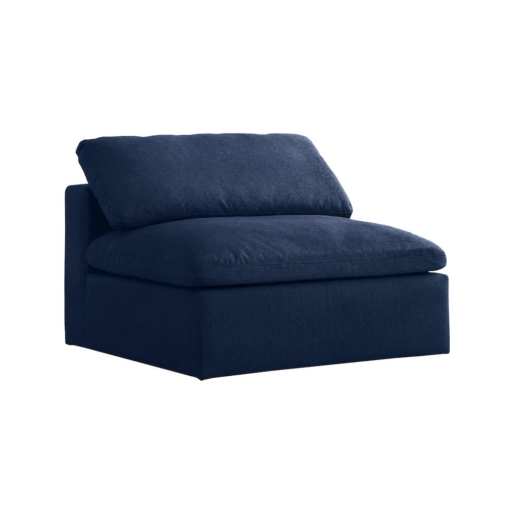 Serene Navy Linen Textured Fabric Deluxe Comfort Modular Armless Chair. Picture 1