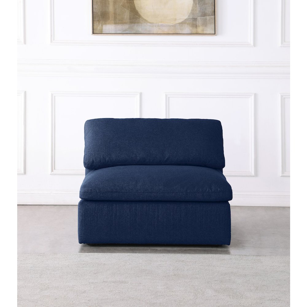 Serene Navy Linen Textured Fabric Deluxe Comfort Modular Armless Chair. Picture 2