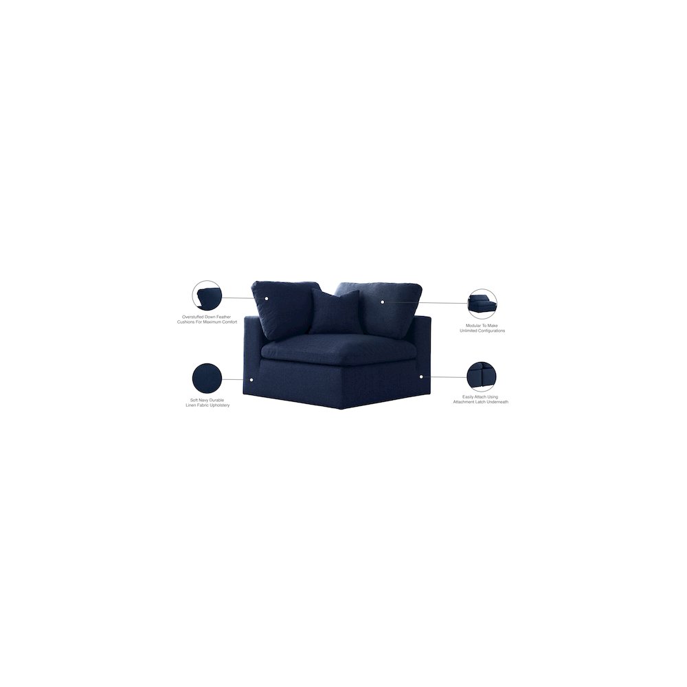 Serene Navy Linen Textured Fabric Deluxe Comfort Modular Corner Chair. Picture 5
