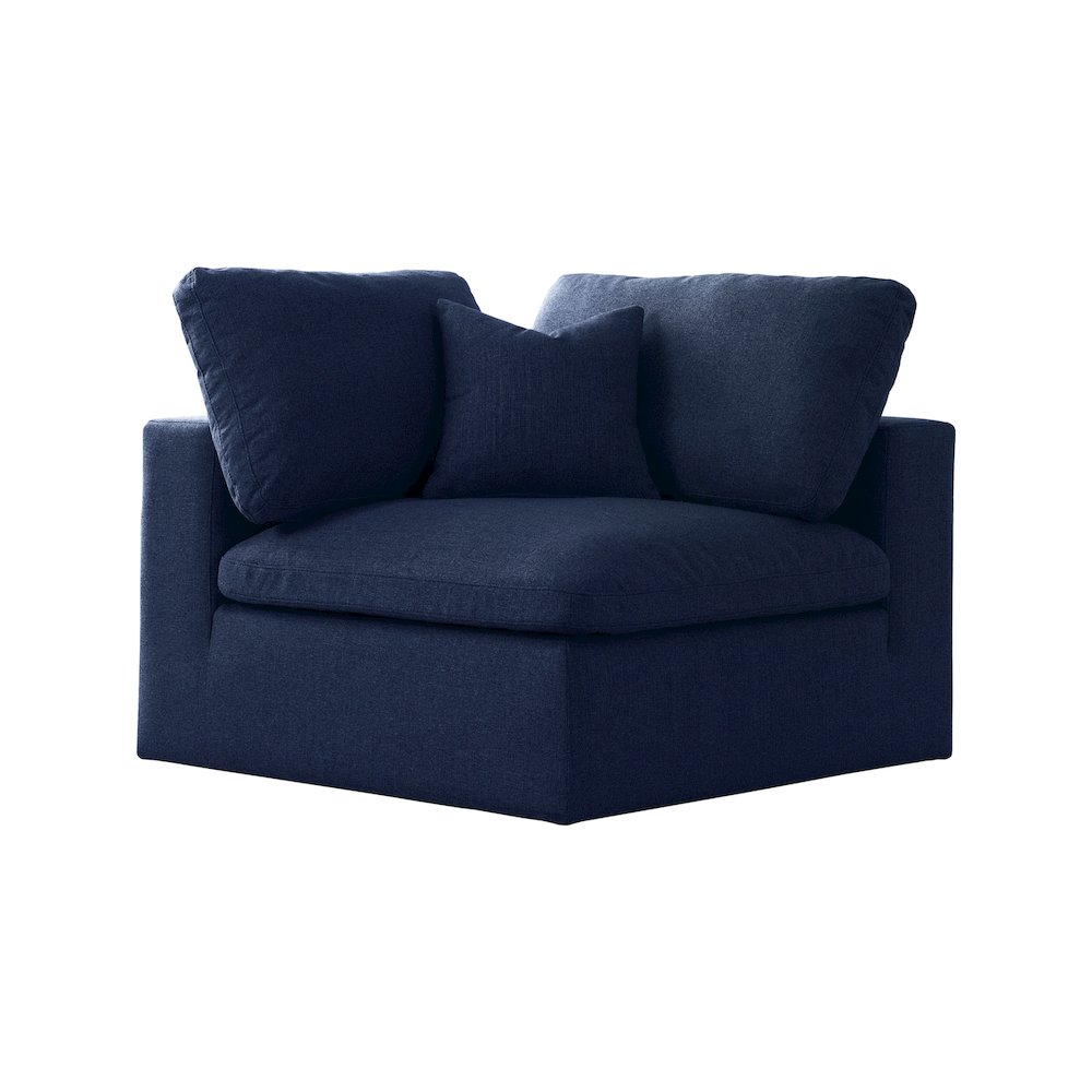 Serene Navy Linen Textured Fabric Deluxe Comfort Modular Corner Chair. Picture 1