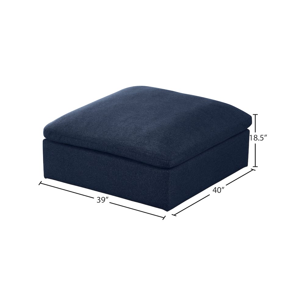Serene Navy Linen Textured Fabric Deluxe Comfort Modular Ottoman. Picture 3