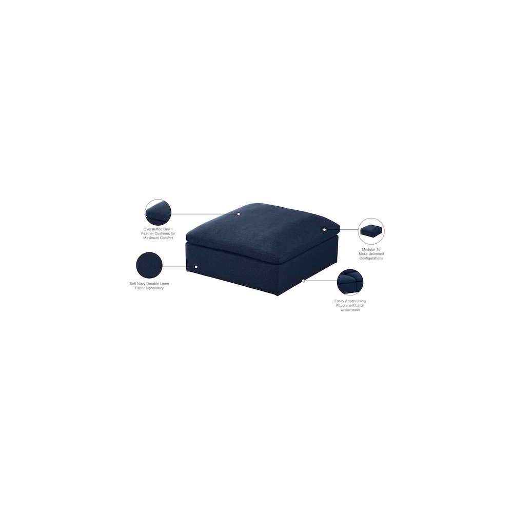 Serene Navy Linen Textured Fabric Deluxe Comfort Modular Ottoman. Picture 4