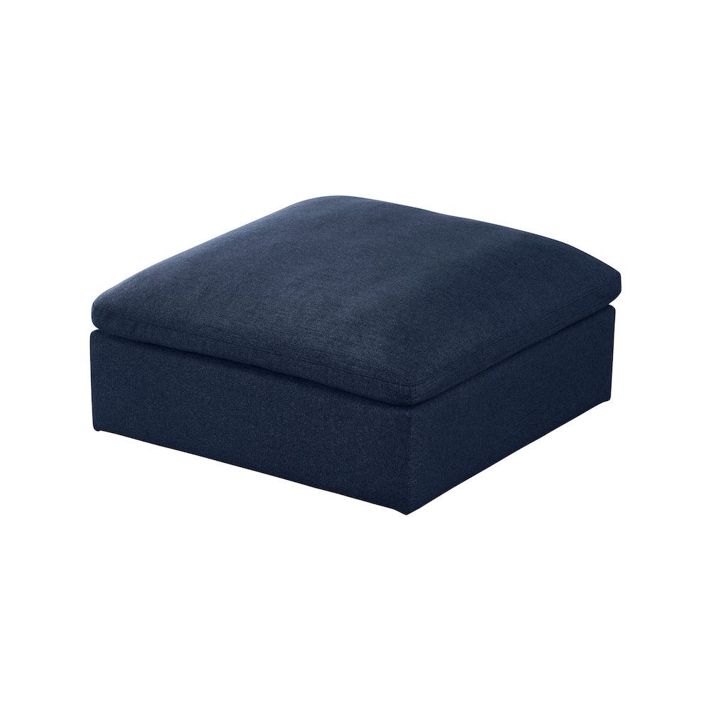 Serene Navy Linen Textured Fabric Deluxe Comfort Modular Ottoman. Picture 1