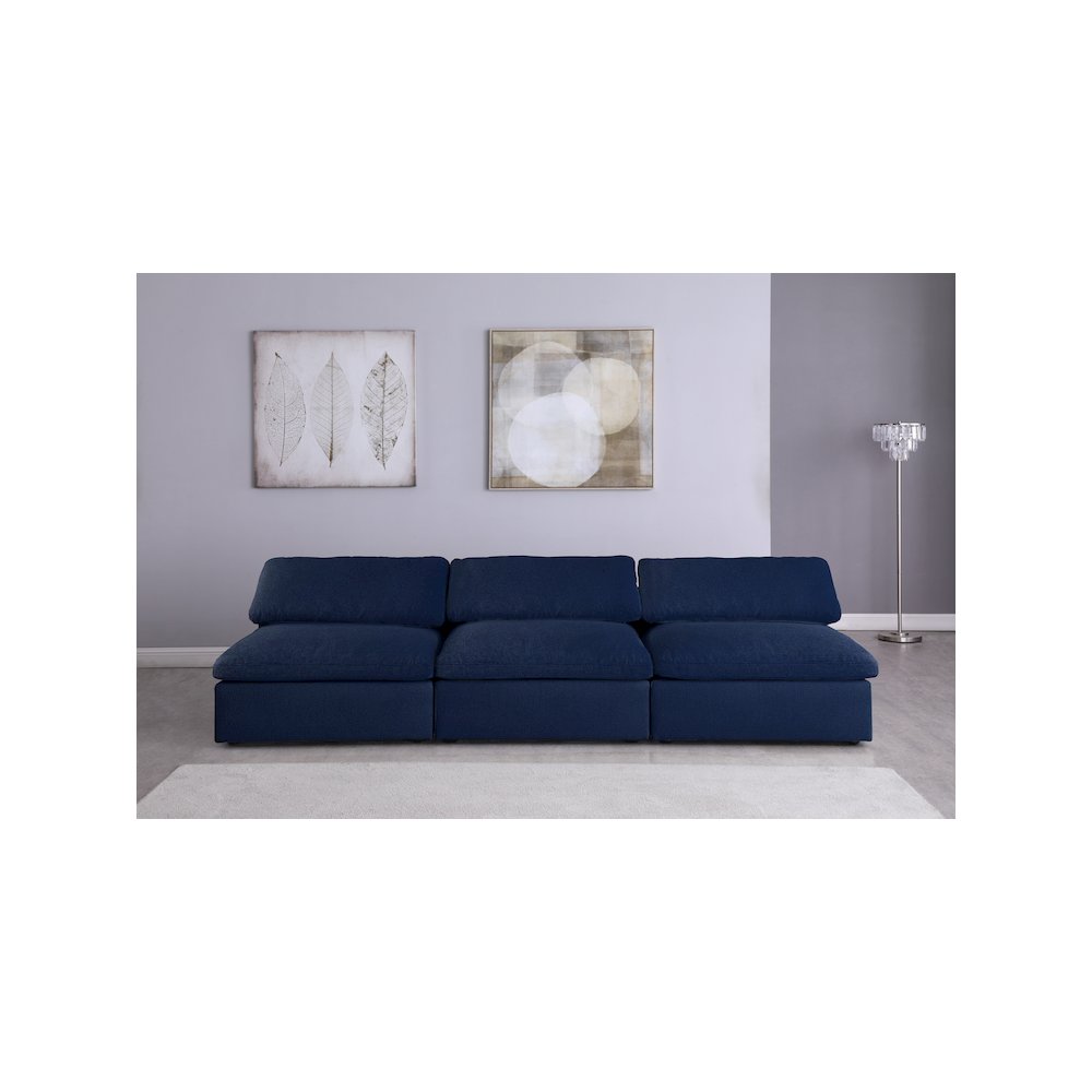Serene Navy Linen Textured Fabric Deluxe Comfort Modular Armless Sofa. Picture 2
