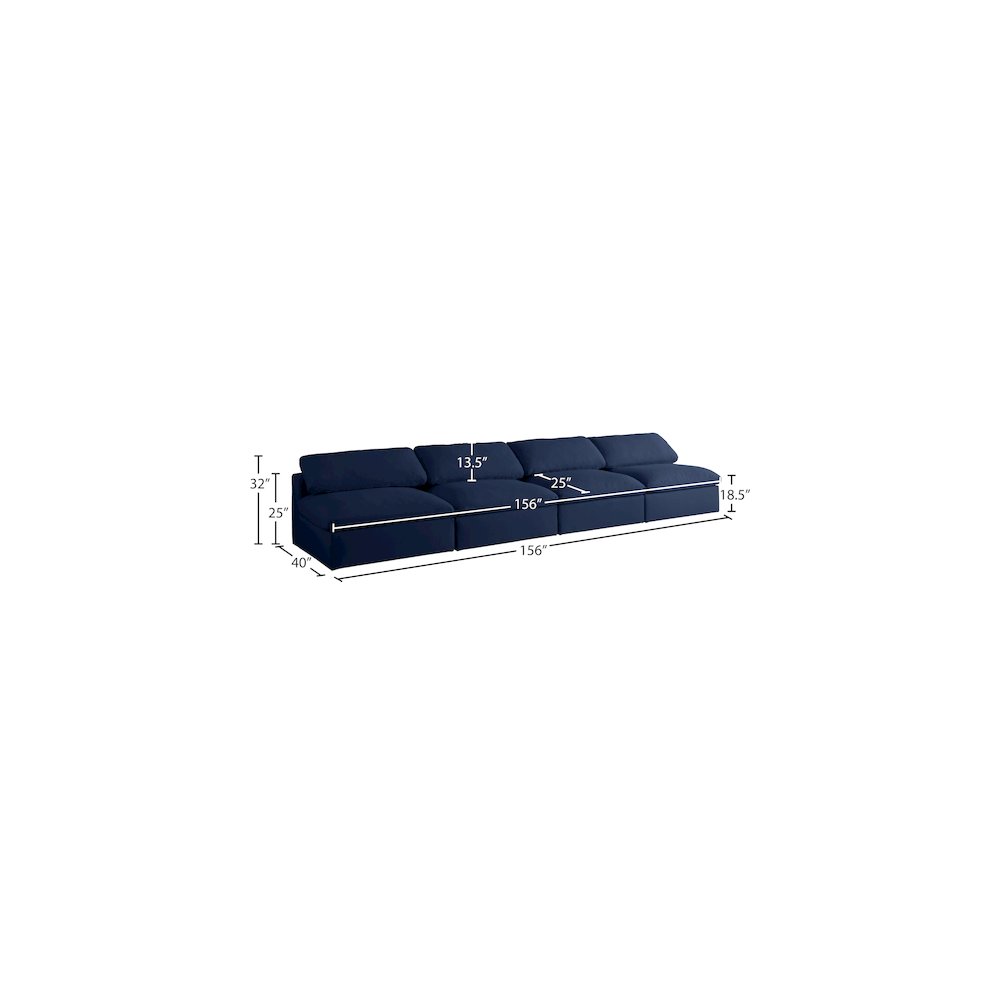 Serene Navy Linen Textured Fabric Deluxe Comfort Modular Armless Sofa. Picture 5