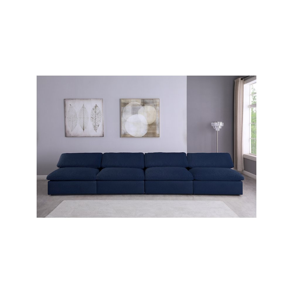 Serene Navy Linen Textured Fabric Deluxe Comfort Modular Armless Sofa. Picture 2